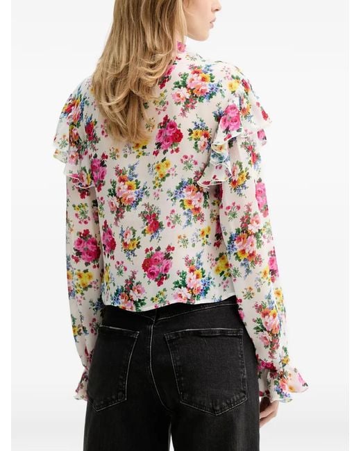 MSGM Red Gerüschte Bluse mit Blumen-Print