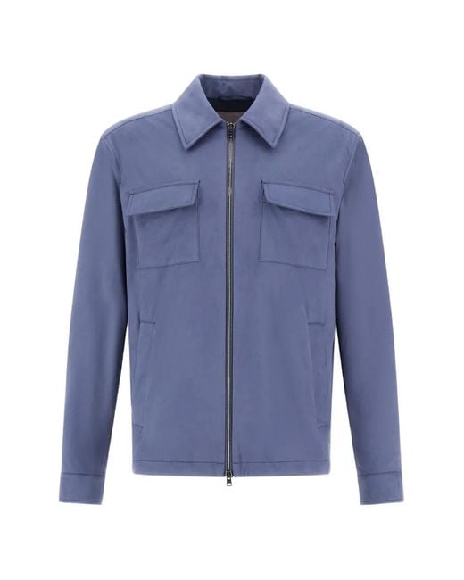 Herno Blue Suede-Effect Jacket for men