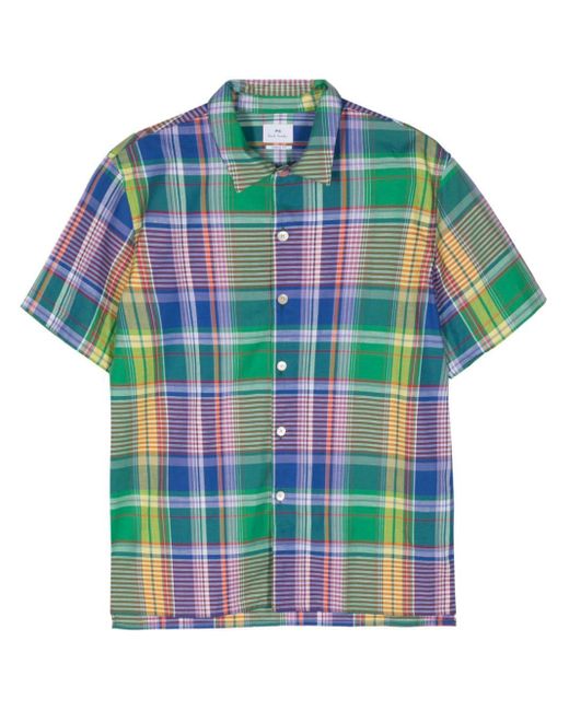PS by Paul Smith Green Plaid-check Cotton-linen Shirt for men