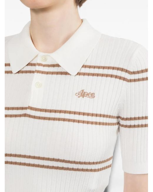 AAPE BY A BATHING AP White Striped Ribbed-Knit Polo Top