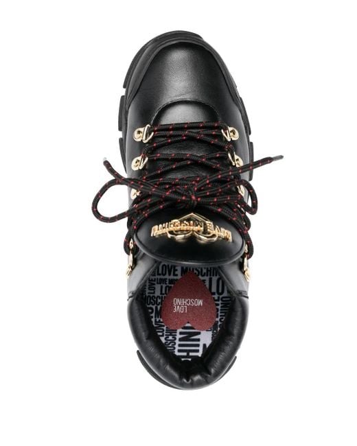 Love Moschino Black Logo-Plaque Lace-Up Ankle Boots