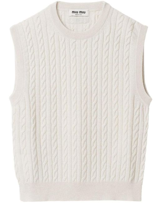 Miu Miu White Cable-knit Cashmere Vest