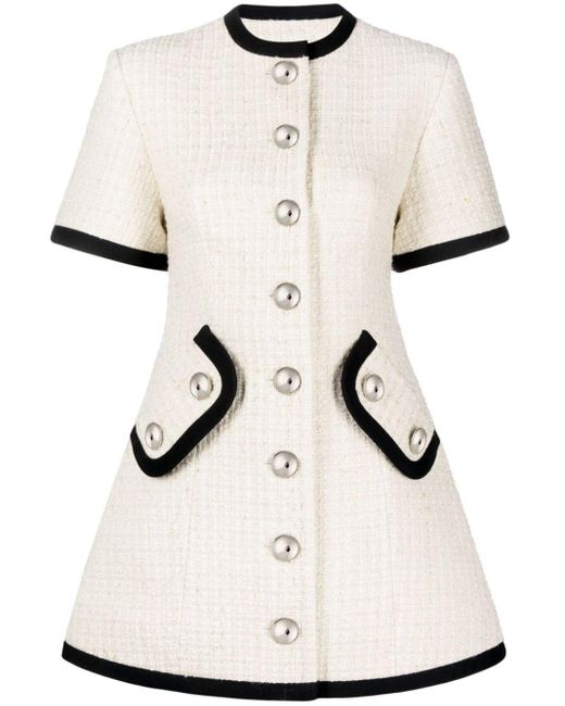 George Keburia White Button-up Tweed Minidress