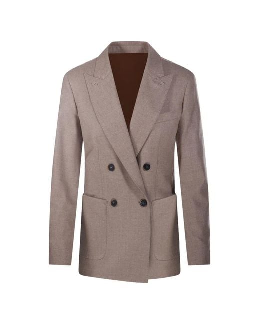 Max Mara Brown Mélange-Effect Double-Breasted Blazer