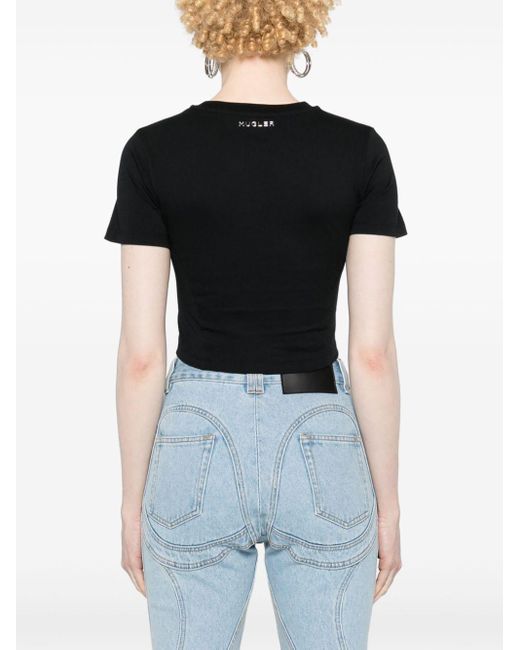 Mugler Black Anemone Cropped-T-Shirt