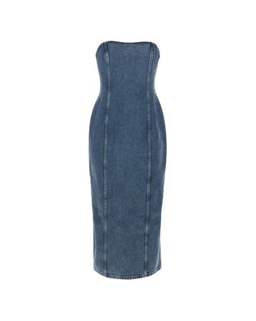 Magda Butrym Blue Strapless Panelled Denim Midi Dress