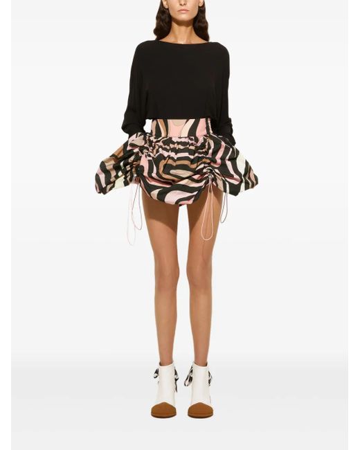 Emilio Pucci Black Marble-Print Drawstring Skirt