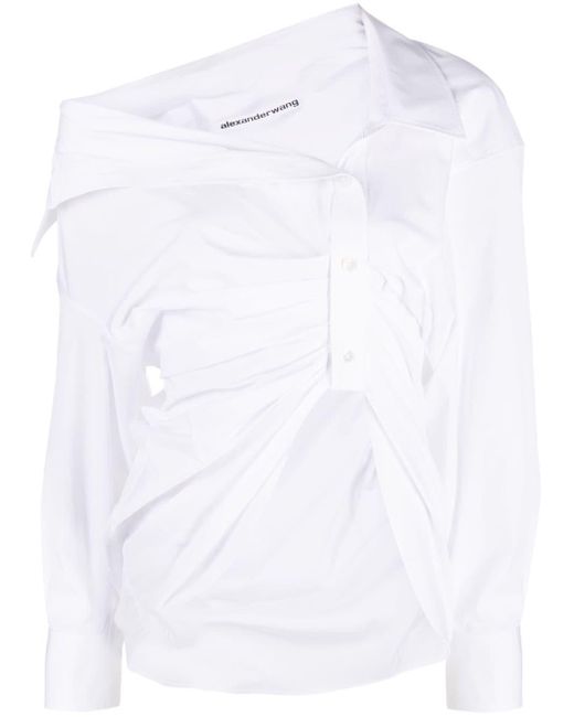 Alexander Wang White Asymmetric Ruched Shirt