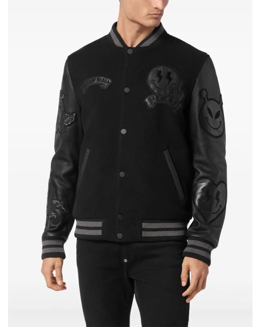 Philipp Plein Black College Varsity Jacket for men