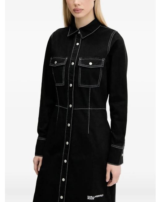 Karl Lagerfeld Black Contrast-Stitch Mini Shirt Dress