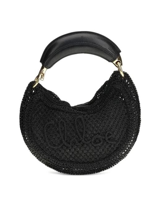 Chloé Black Summer Banana Raffia Logo Mini Bag