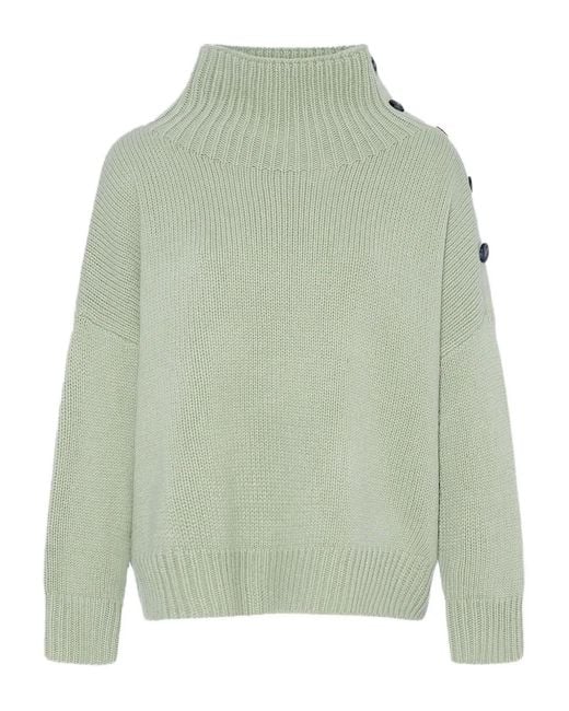 Yves Salomon Green High-Neck Button-Detail Sweater