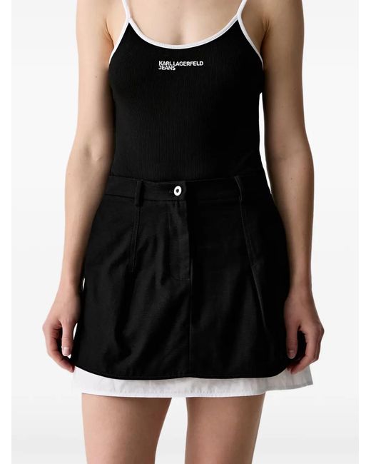 Karl Lagerfeld Black Minijupe À Logo Brodé Et Coupe À Superposition