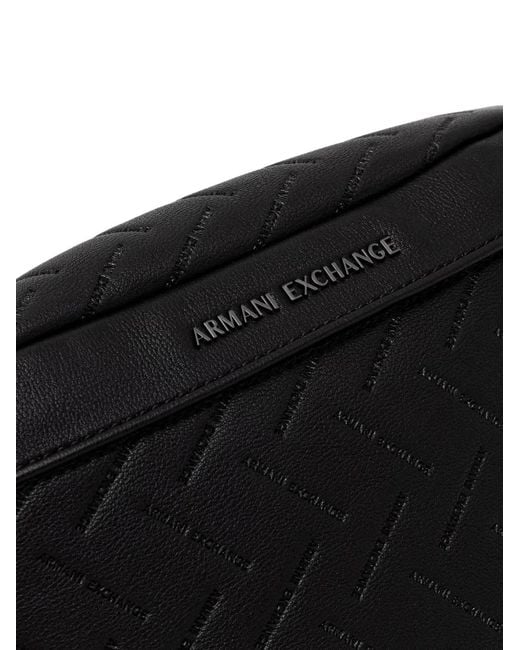 ARMANI EXCHANGE Black Logo-Embossed Quilted Belt Bag for men