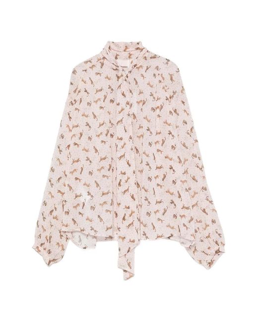 iBlues Pink Pussy-Bow-Collar Animal-Print Blouse