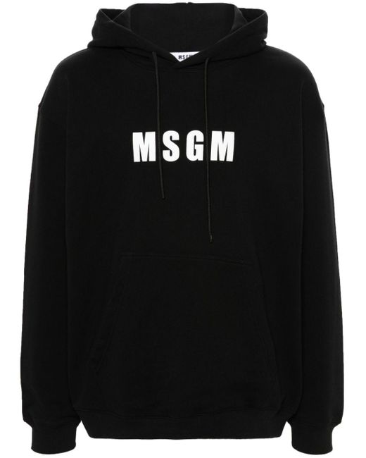 MSGM Black Logo-print Cotton Hoodie for men