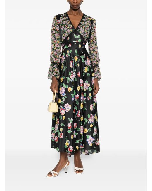 Rixo White Lace-Detail Floral-Print Maxi Dress