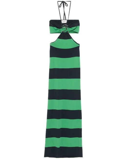 Coperni Green Knitted Striped Midi Dress