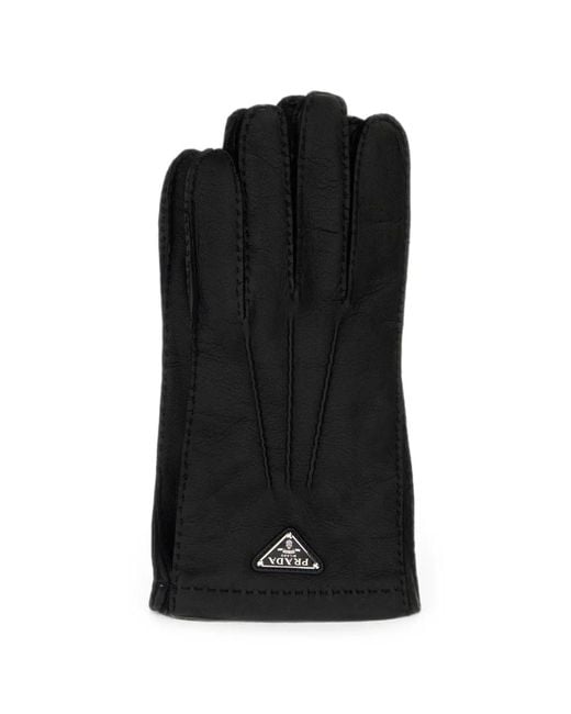 Prada Black Logo-Plaque Whipstitch-Trim Gloves for men