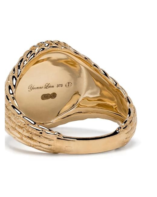 Yvonne Léon Metallic 9Kt Chevalière Ovale Cannage Signet Ring