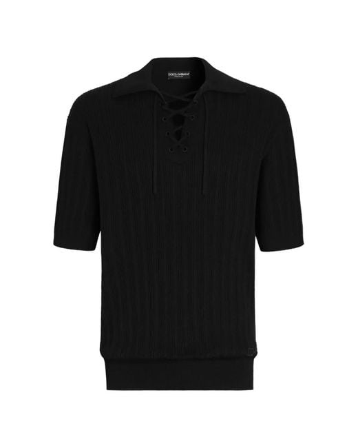 Dolce & Gabbana Black Cotton Serafino Polo Shirt for men