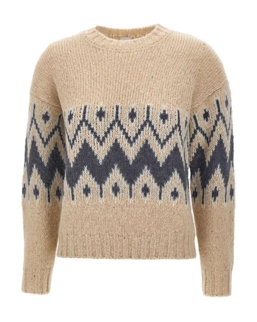 Eleventy Natural Geometric-Pattern Sweater