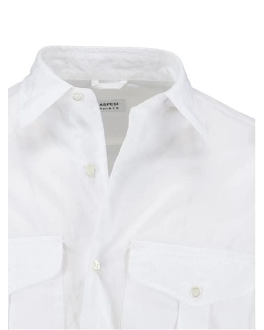 Aspesi White Button-Down Chest-Pockets Shirt for men