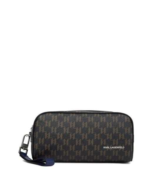 Karl Lagerfeld Black Monogram-Pattern Wash Bag for men