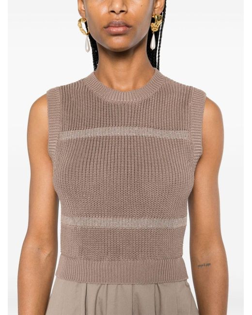 Peserico Brown Knitted-panel Flared Midi Dress