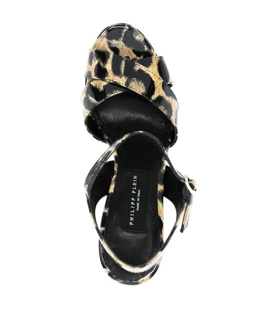 Philipp Plein Metallic Patent Platform Leopard Print Sandals