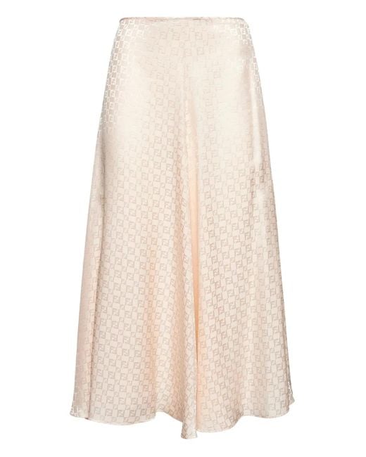 Fendi Zijden Midi-Rok Met Ff-Logo Jacquard in het Natural