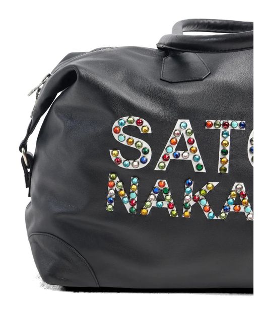 Satoshi Nakamoto Black Crystal-Embellished Logo-Patch Holdalls for men