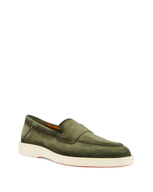 Santoni Green Penny-Detail Suede Loafers for men