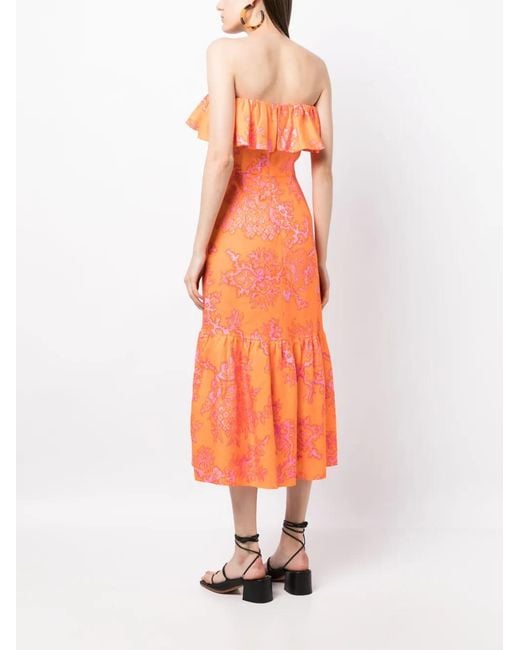 RHODE Orange Robe Volanté Thea À Imprimé Coreil