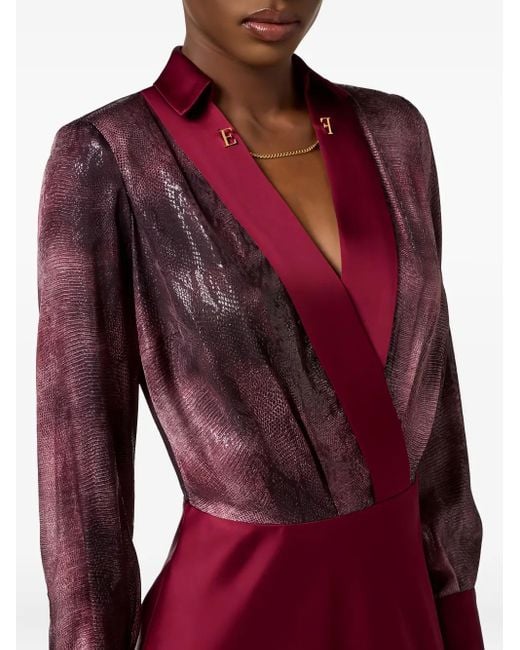 Vestido midi con estampado de piel de pitón Elisabetta Franchi de color Purple