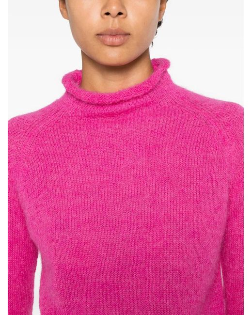 Psophia Pink Roll-Neck Raglan-Sleeve Wool Sweater