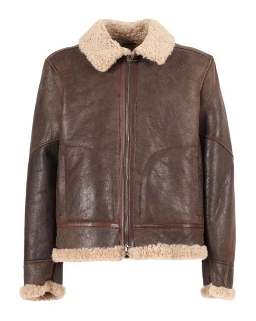 メンズ Stewart Shearling Leather Jacket Brown