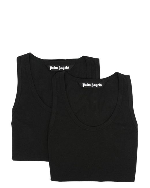 Palm Angels Black Cotton Tank Top (pack Of Two) for men