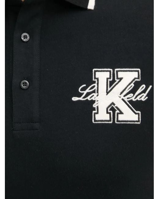 Karl Lagerfeld Black Logo-Patch Cotton-Blend Polo Shirt for men