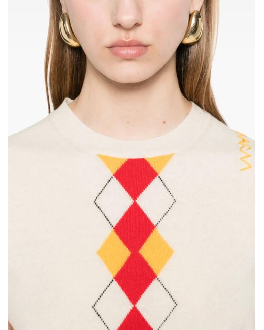 Marni White Argyle-Pattern Vest