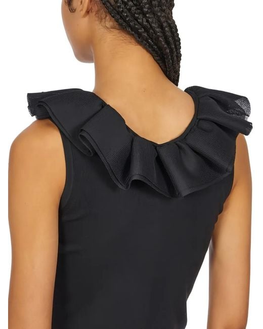Ferragamo Black Ruffled Wool Top