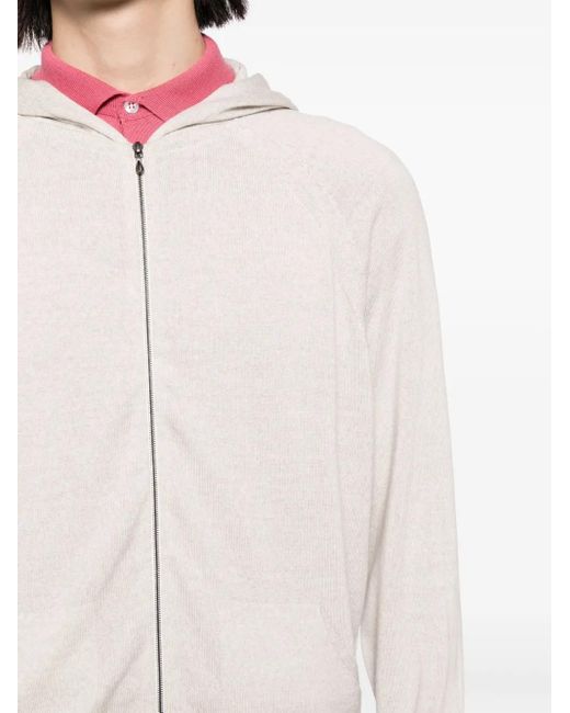 John Smedley White Merino Zipped Hoodie for men