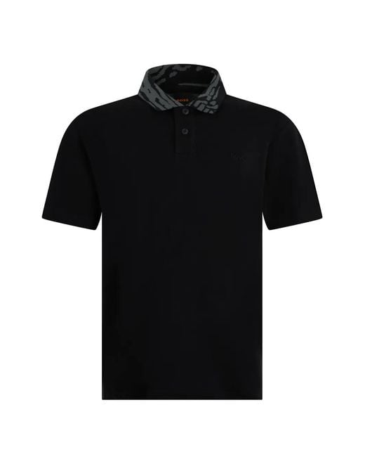 Boss Black Patterned Collar Polo Shirt for men