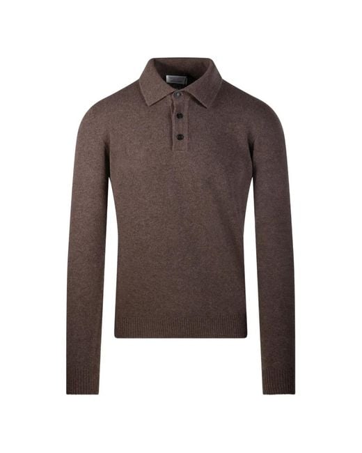 Roberto Collina Brown Polo-Collar Long-Sleeve Sweater for men