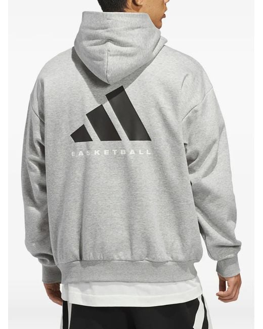 Adidas Gray Logo-Print Fleece Hoodie
