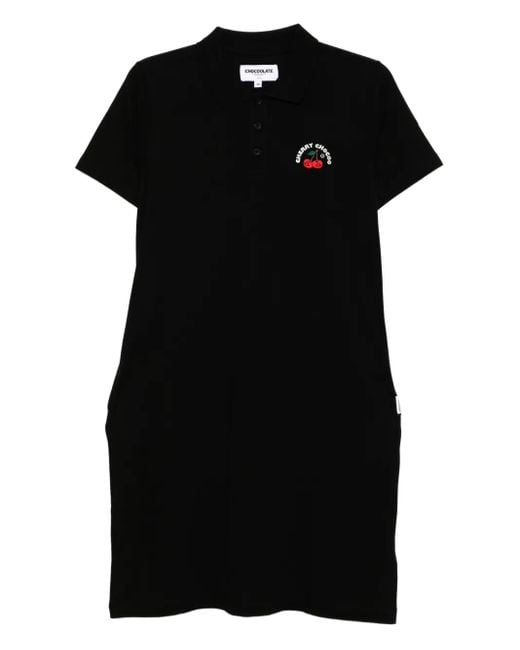 Chocoolate Black Logo-Embroidered Polo Dress