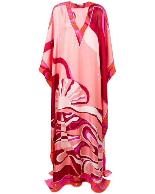 Emilio Pucci Pink Copacabana Print Silk Kaftan Dress