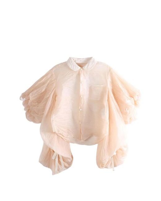【COMME des GARÇONS】Lace puff sleeve top Comme des Garçons Puff-Sleeve Blouse in Pink | Lyst