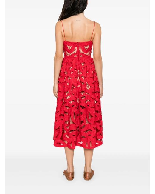 Self-Portrait Red Intricate Cut-Out Midi Dress With Removable Belt