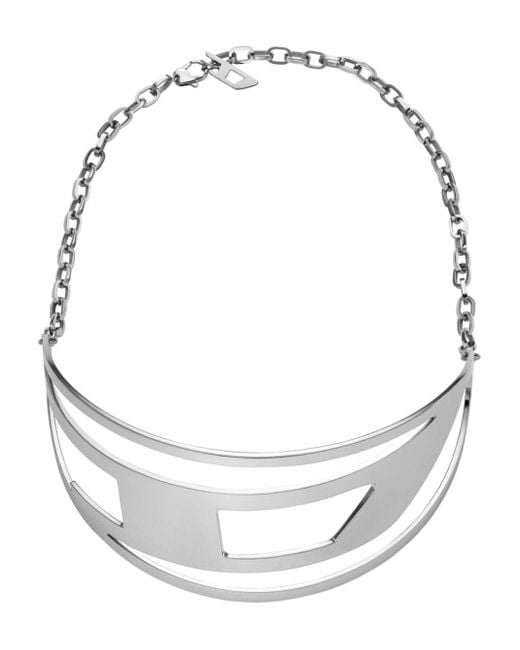 DIESEL White Dx1479 Logo-plaque Necklace